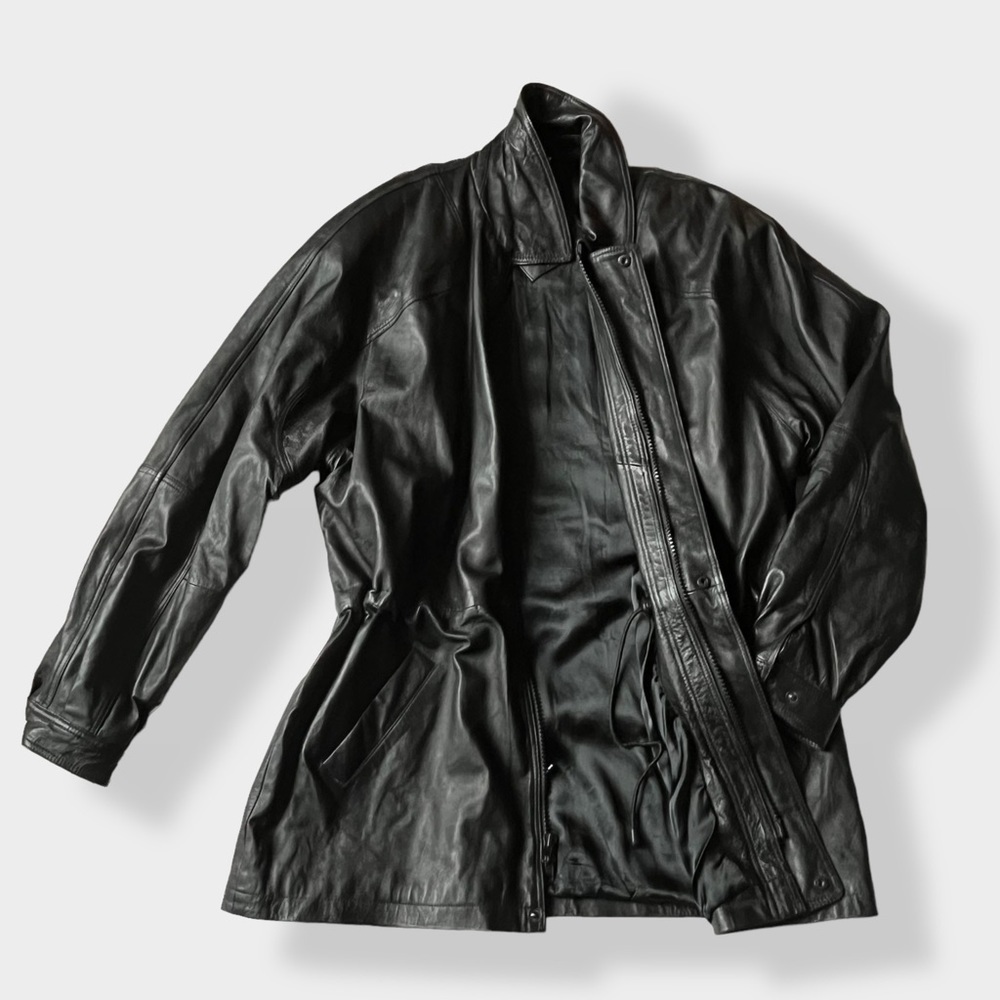 Vintage 90s Men’s Real Leather Parka Coat Black 3XLT Big & Tall Shelter Bay
